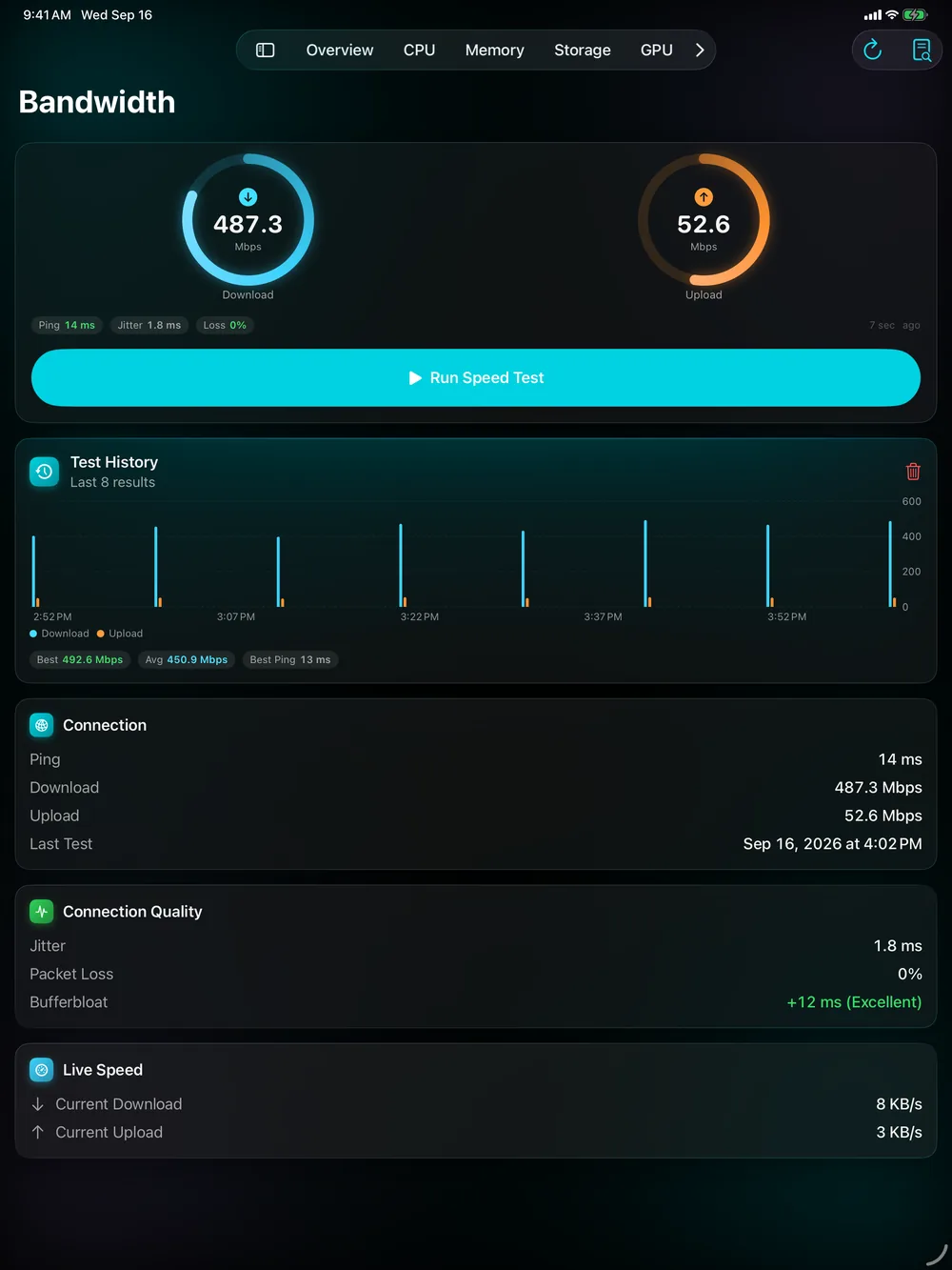 Teste de velocidade no iPad
